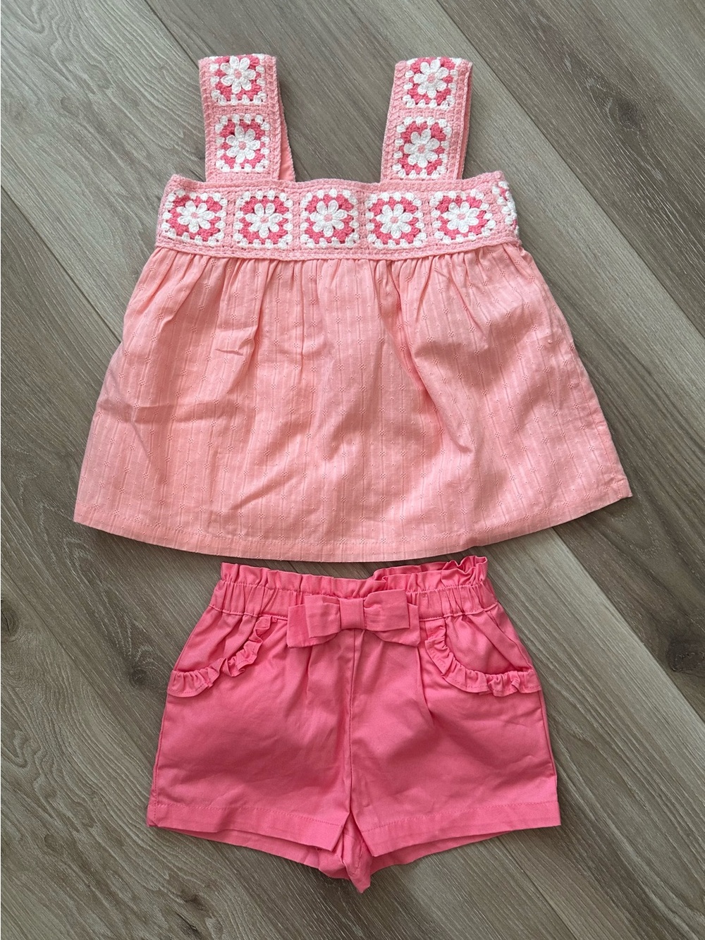 Haute Hippie Pink Crochet Trim Tank Top with Coral Shorts {Size 4T | NWT}